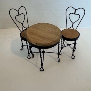 Mini Dollhouse Bistro Table & Chairs Metal Wood Tender Hearts Collection 1994